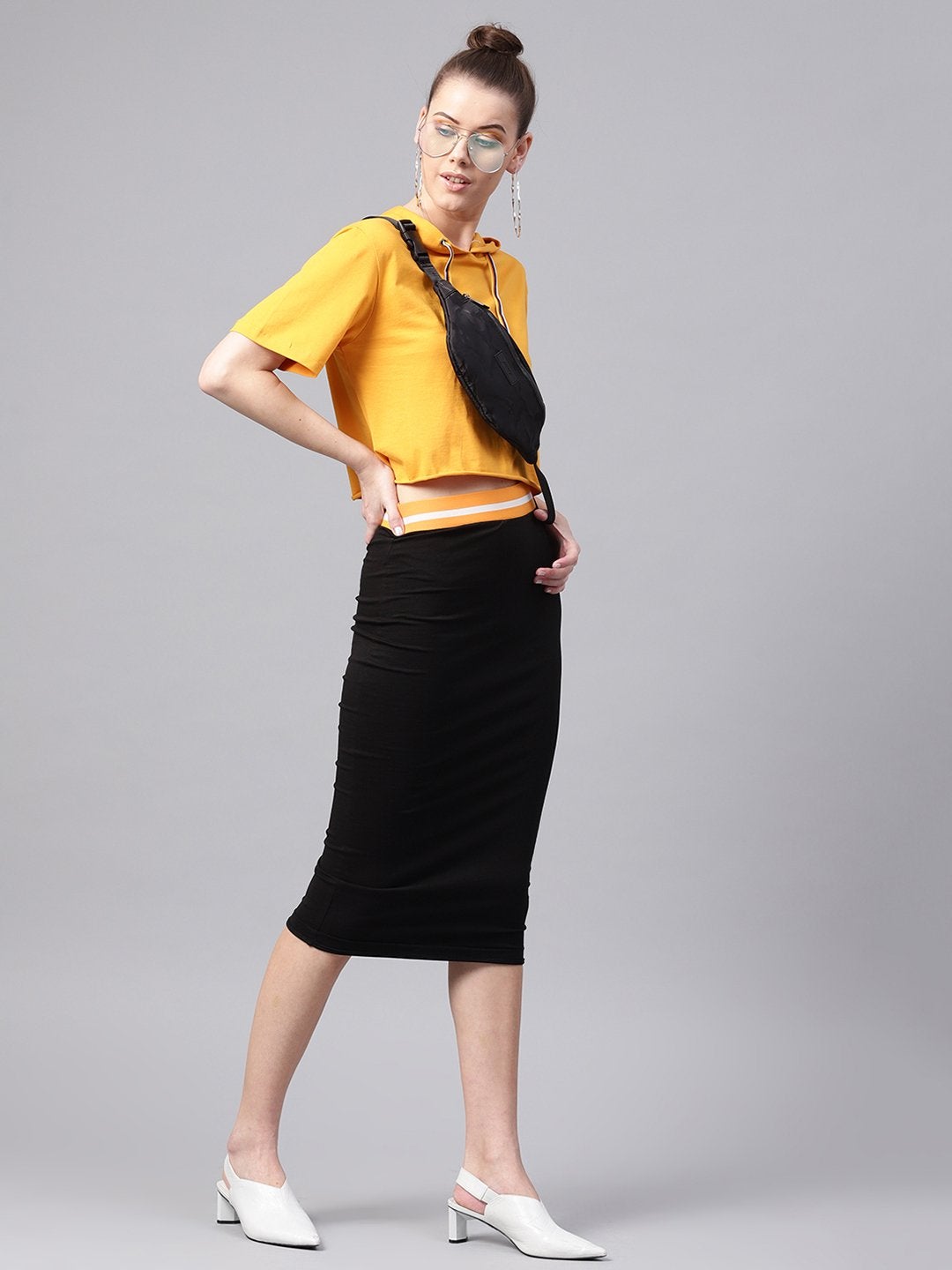 Women's Black Midi Athleisure Pencil Skirt