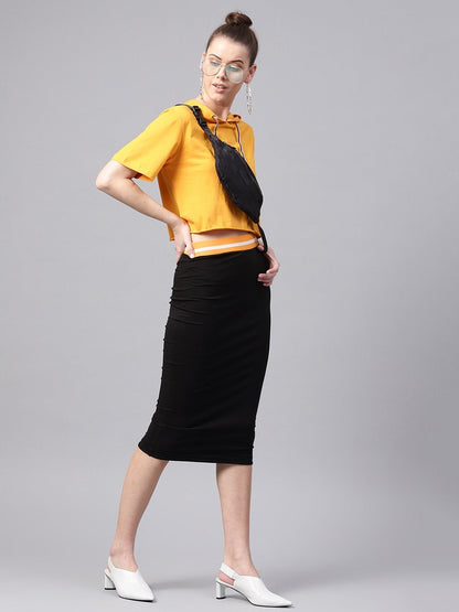 Women's Black Midi Athleisure Pencil Skirt
