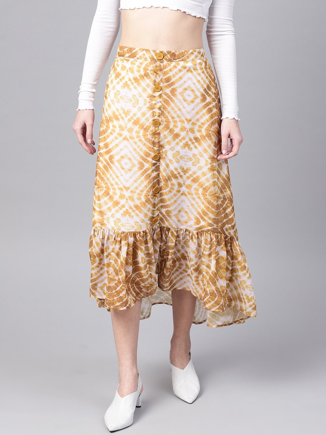 Women's Mustard & White High Low Skirt