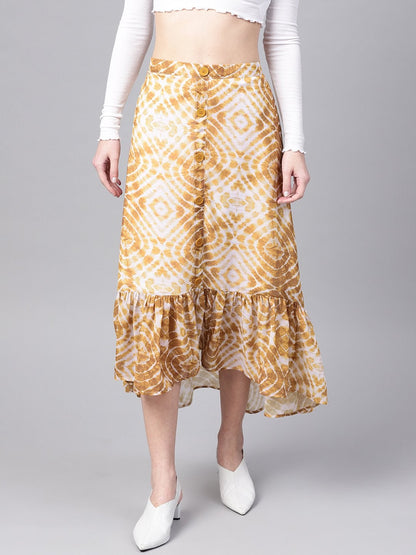 Women's Mustard & White High Low Skirt