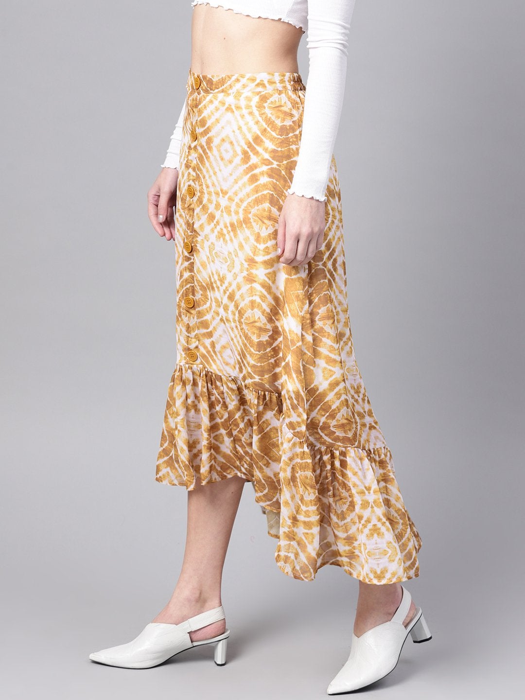 Women's Mustard & White High Low Skirt