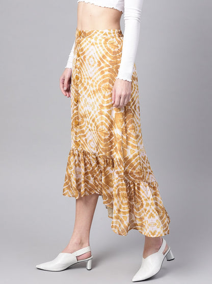 Women's Mustard & White High Low Skirt