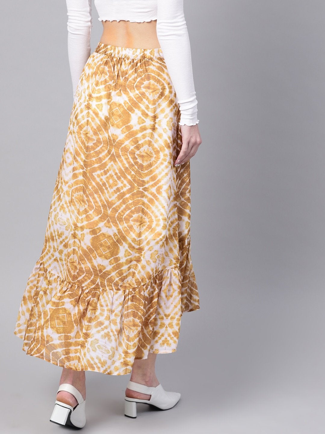 Women's Mustard & White High Low Skirt