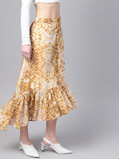 Women's Mustard & White High Low Skirt