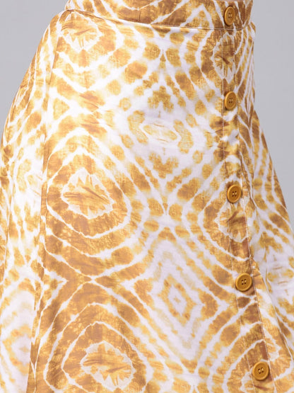 Women's Mustard & White High Low Skirt
