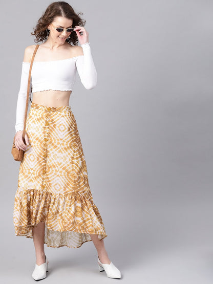 Women's Mustard & White High Low Skirt