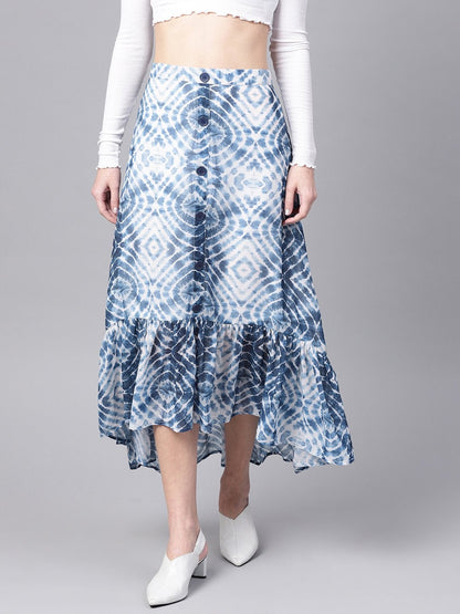 Women's Blue & White High Low Skirt