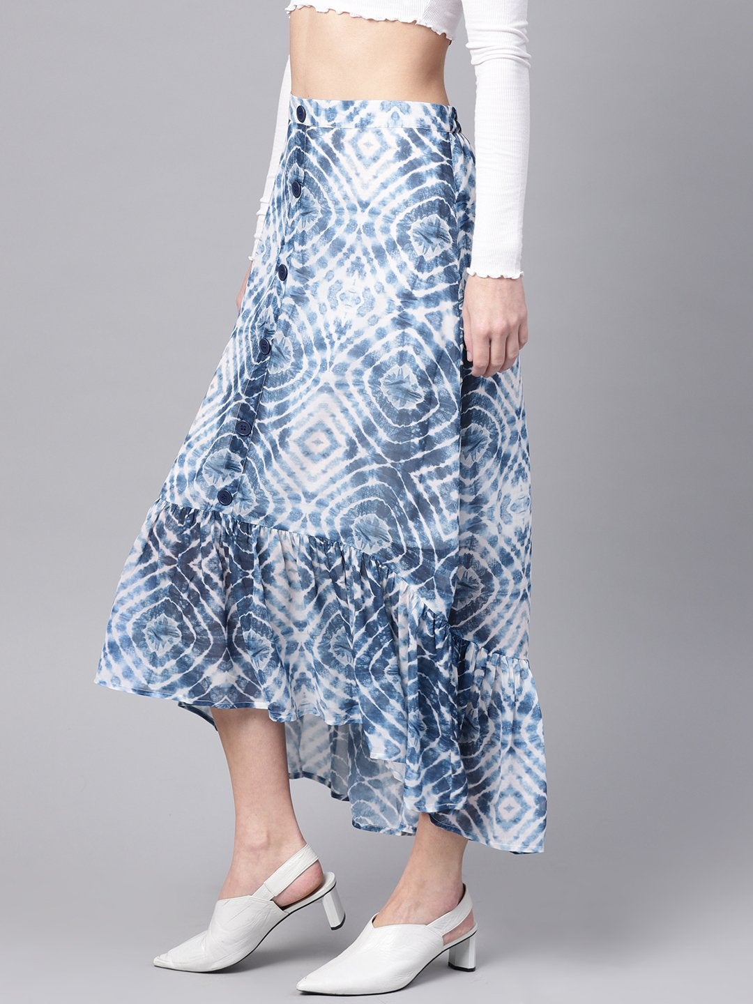 Women's Blue & White High Low Skirt