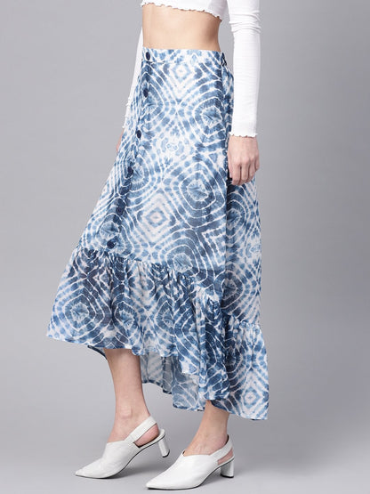 Women's Blue & White High Low Skirt