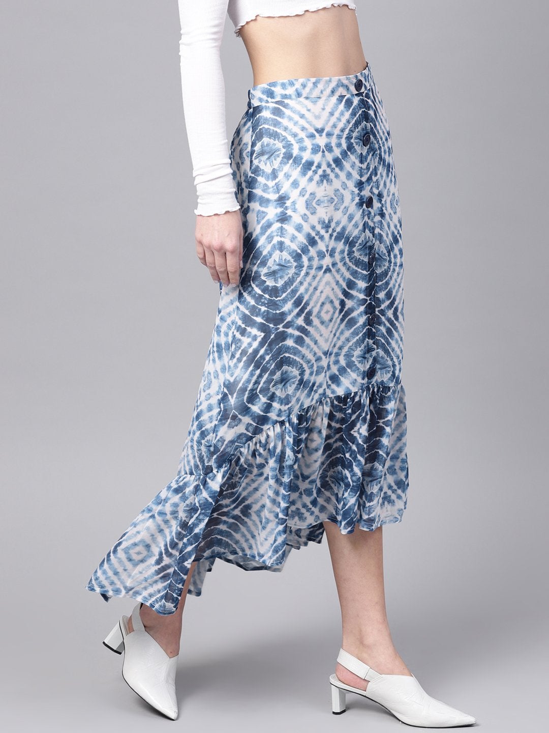Women's Blue & White High Low Skirt