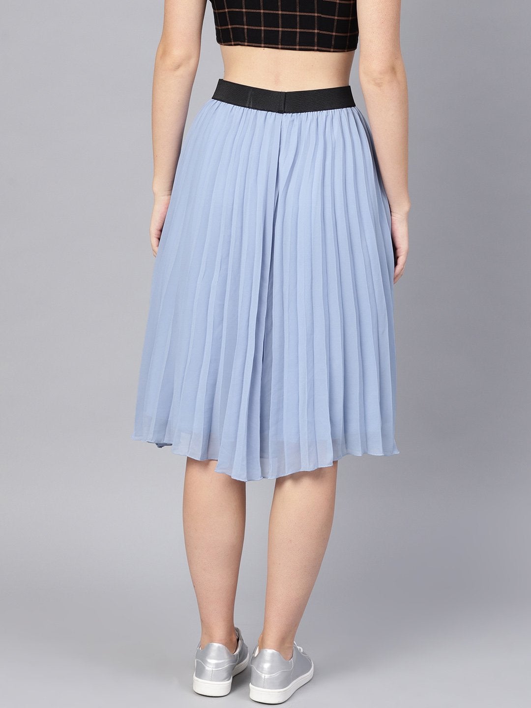 Women's Blue Pleated Flared Midi Skirt