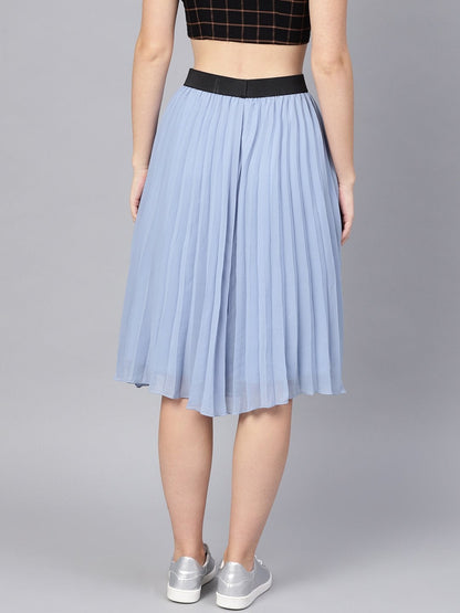 Women's Blue Pleated Flared Midi Skirt