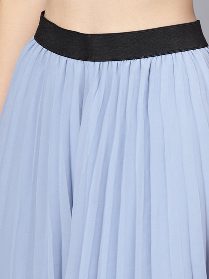 Women's Blue Pleated Flared Midi Skirt