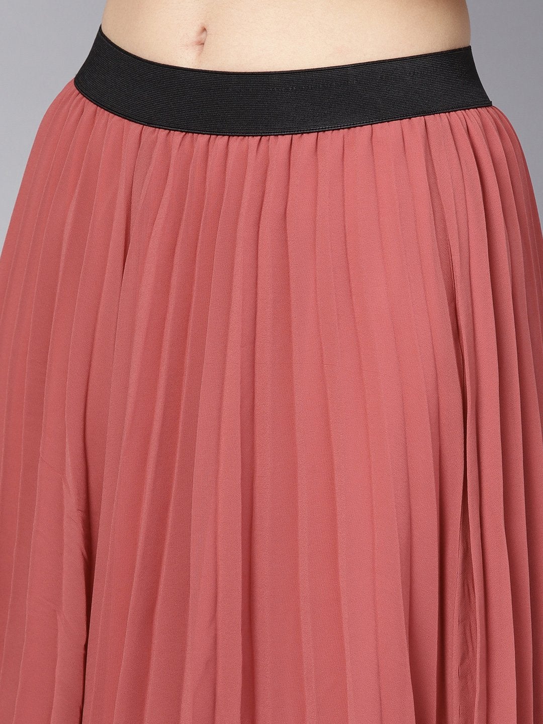 Women's Rose Pink Pleated Flared Midi Skirt