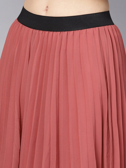 Women's Rose Pink Pleated Flared Midi Skirt