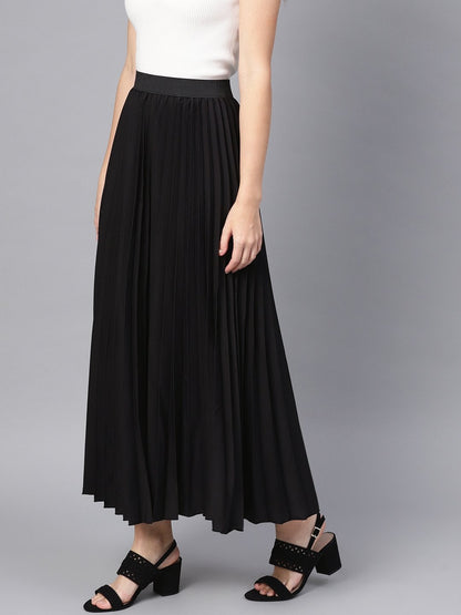 Women's Black Pleated Maxi Skirt