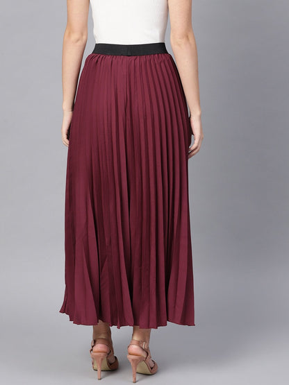 Women's Burgundy Pleated Maxi Skirt