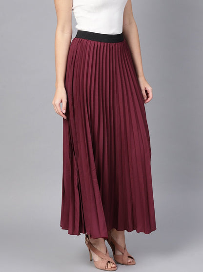 Women's Burgundy Pleated Maxi Skirt