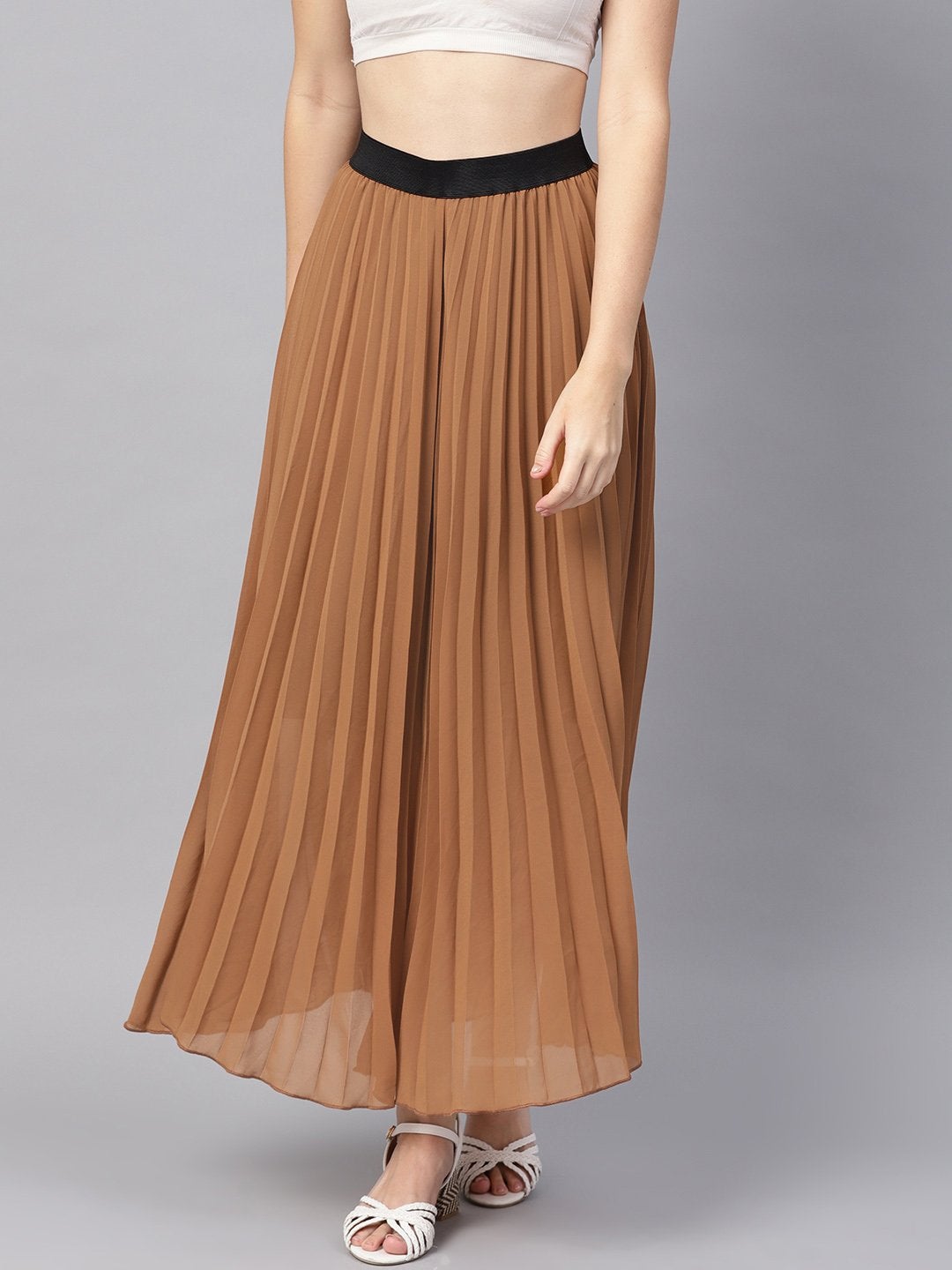 Women's Brown Pleated Maxi Skirt
