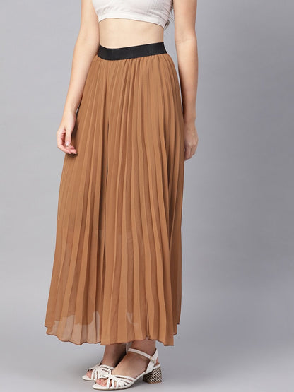 Women's Brown Pleated Maxi Skirt