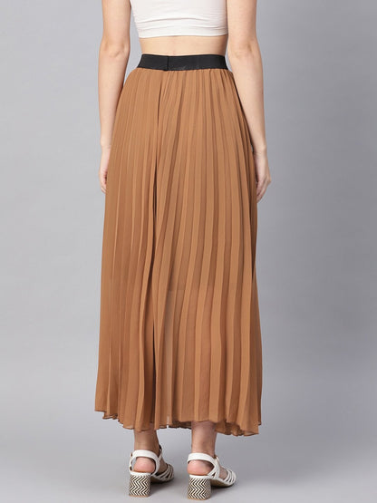 Women's Brown Pleated Maxi Skirt