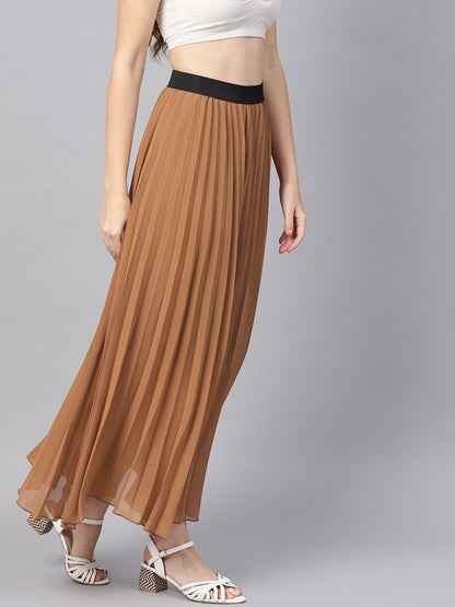 Women's Brown Pleated Maxi Skirt