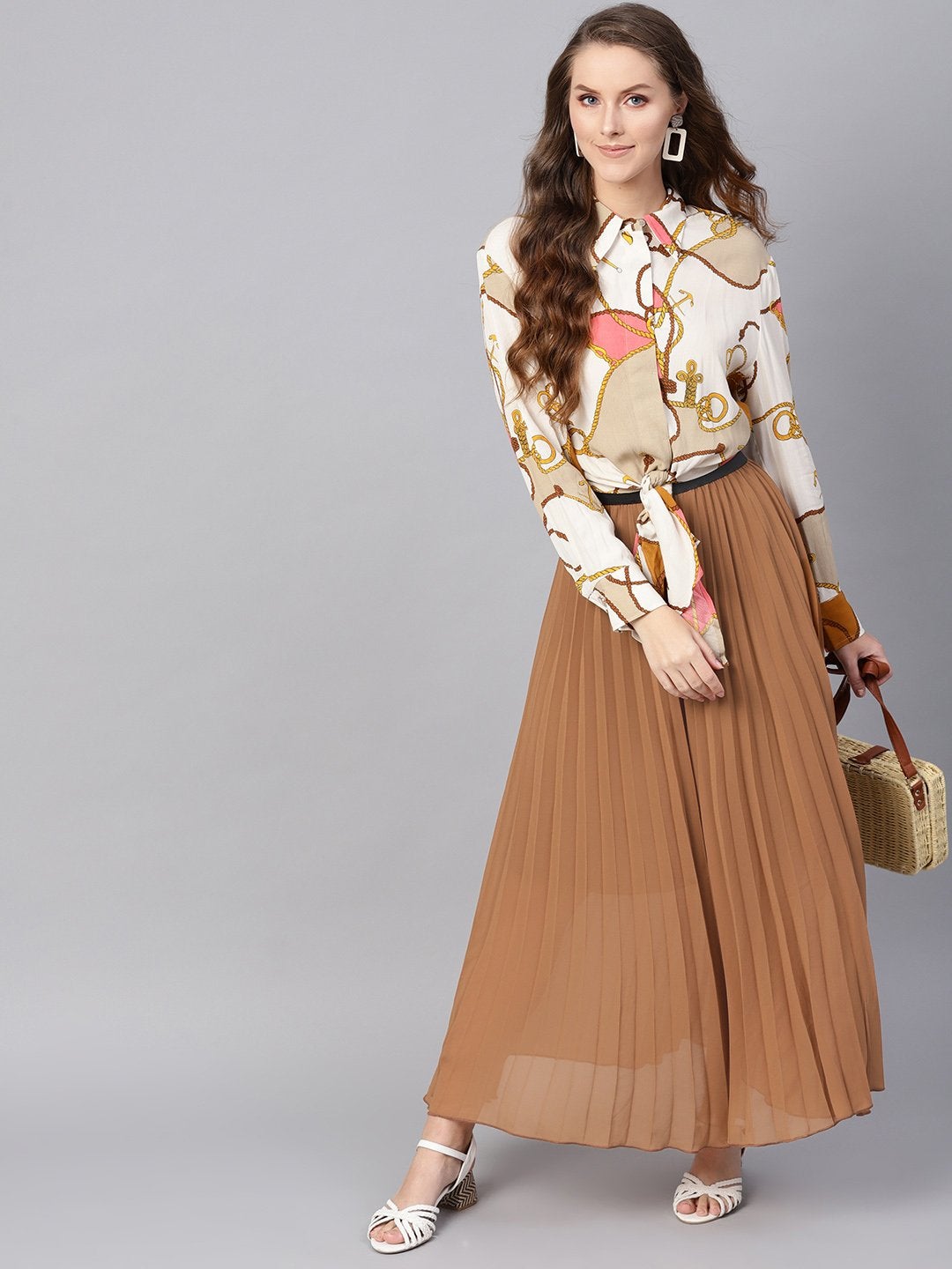 Women's Brown Pleated Maxi Skirt