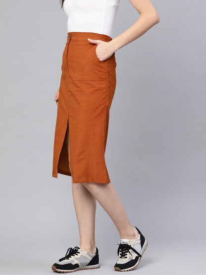 Women's Rust Corduroy Skirt