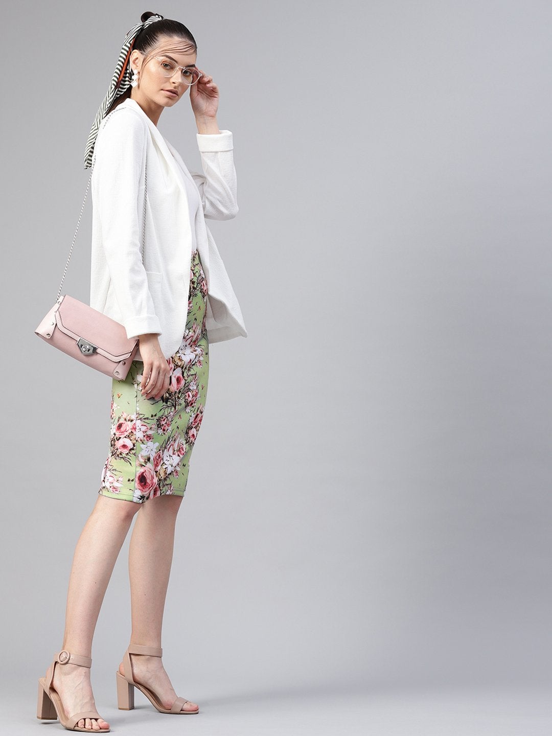 Women's Green Floral Pencil Skirt