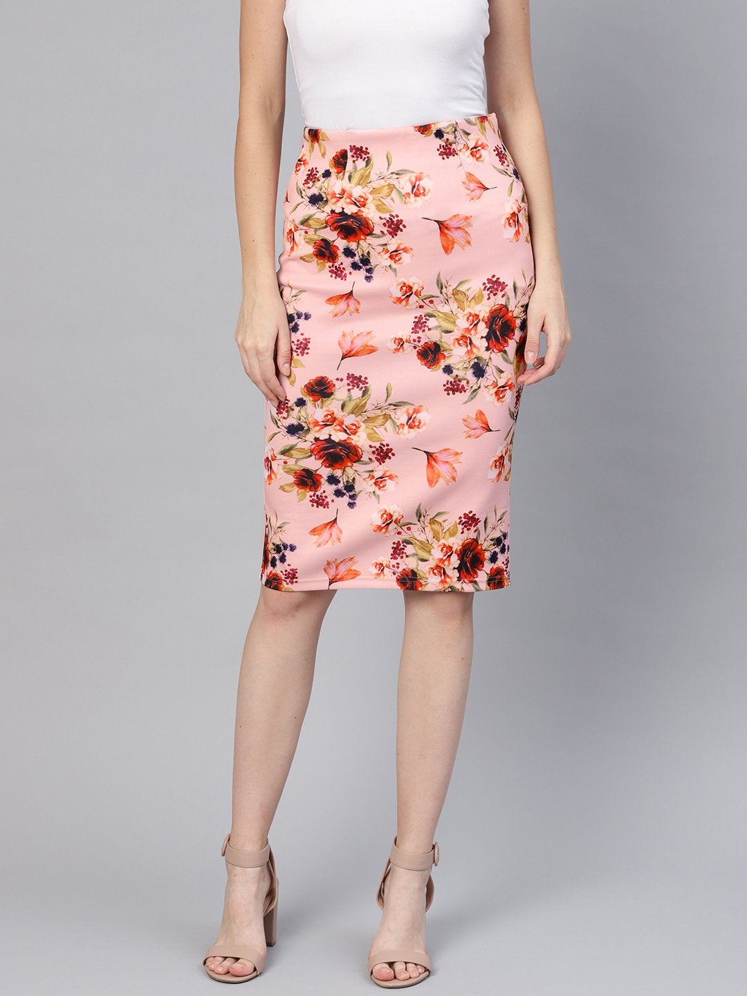 Women's Pink Floral Pencil Skirt