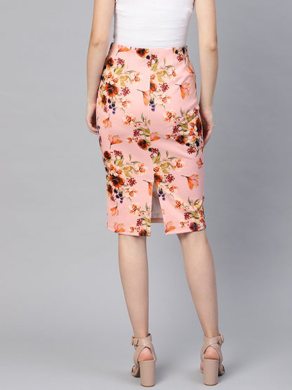 Women's Pink Floral Pencil Skirt