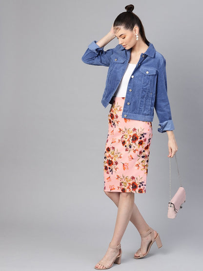 Women's Pink Floral Pencil Skirt