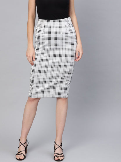 Women's Black & Grey Check Pencil Skirt