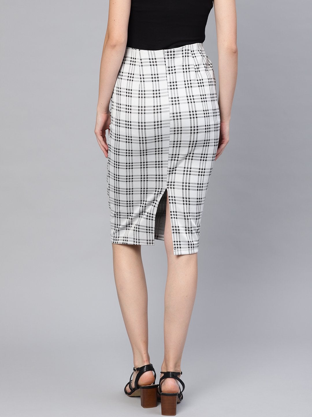 Women's Black & Grey Check Pencil Skirt