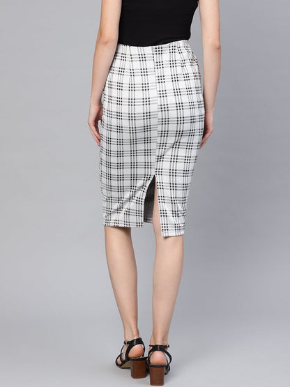 Women's Black & Grey Check Pencil Skirt