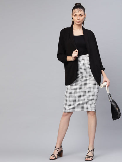 Women's Black & Grey Check Pencil Skirt