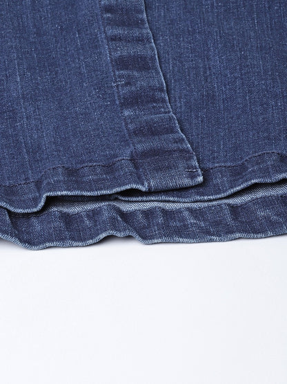 Women's Denim Blue Washed Long Buttoned Skirt