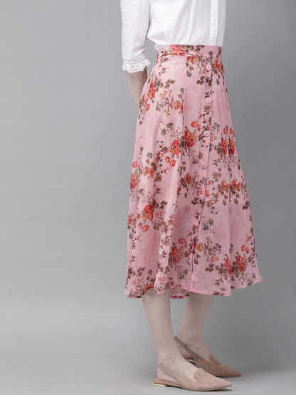 Women's Pink Floral A-Line Skirt