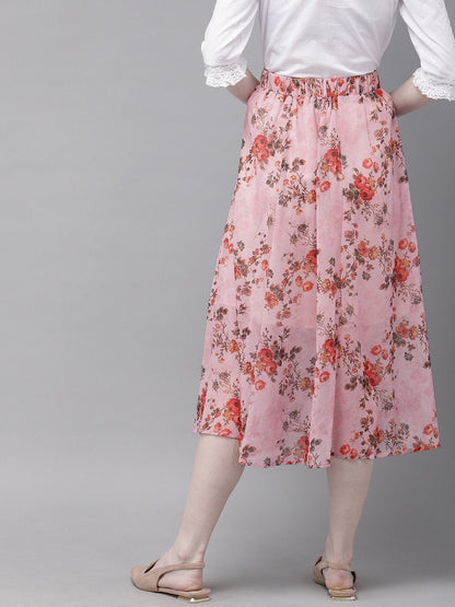 Women's Pink Floral A-Line Skirt