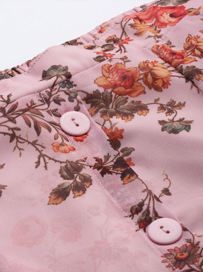 Women's Pink Floral A-Line Skirt