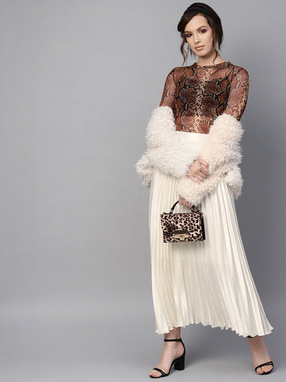 Women's White Satin Pleated Maxi Skirt