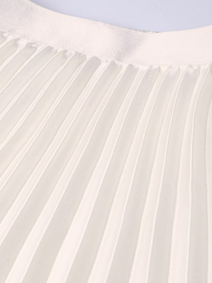 Women's White Satin Pleated Maxi Skirt