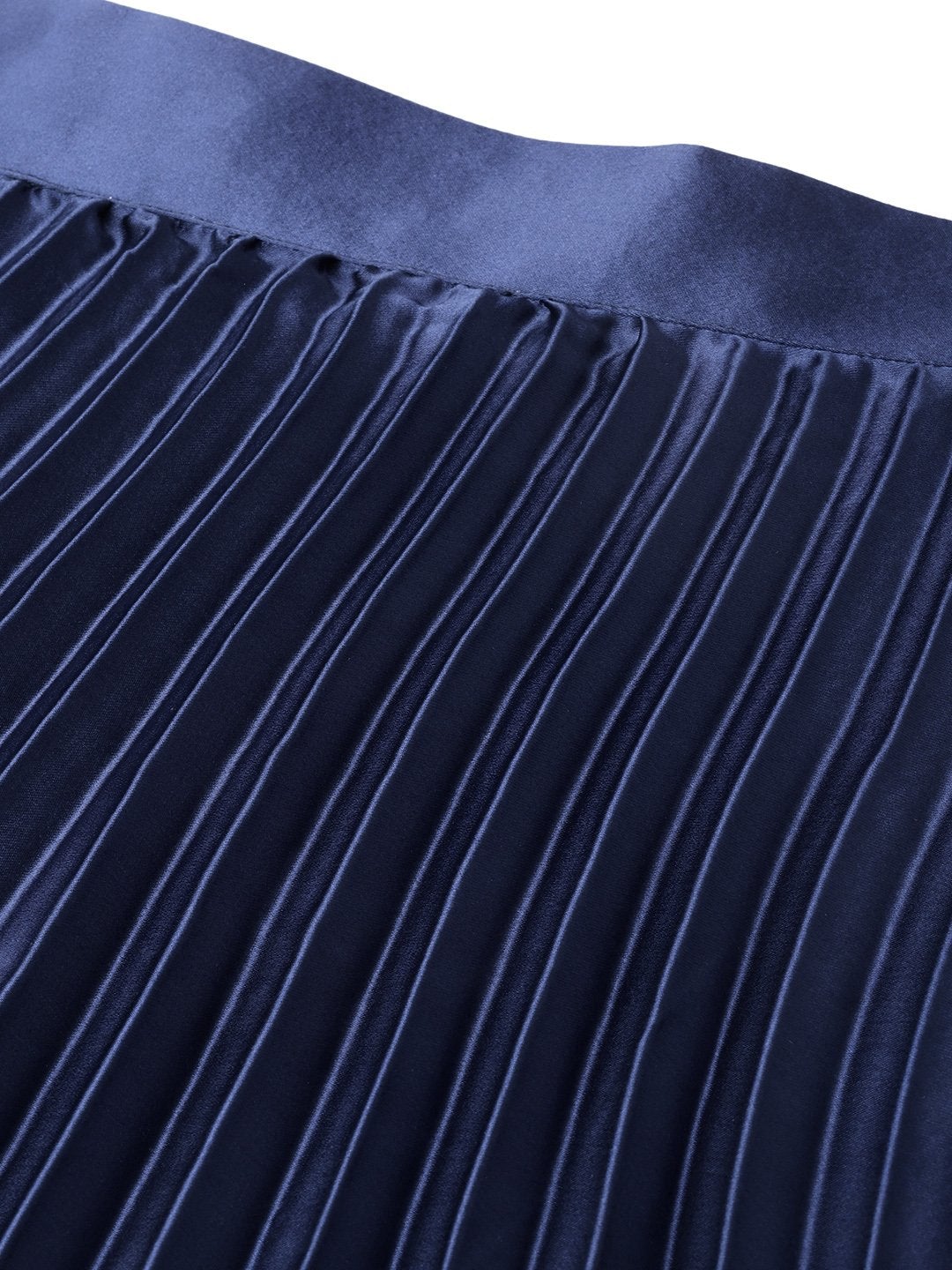 Women's Blue Satin Pleated Maxi Skirt