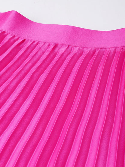 Women's Pink Satin Pleated Maxi Skirt