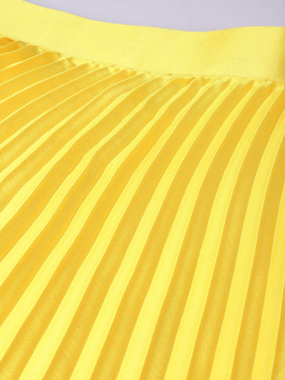 Women's Yellow Satin Pleated Maxi Skirt