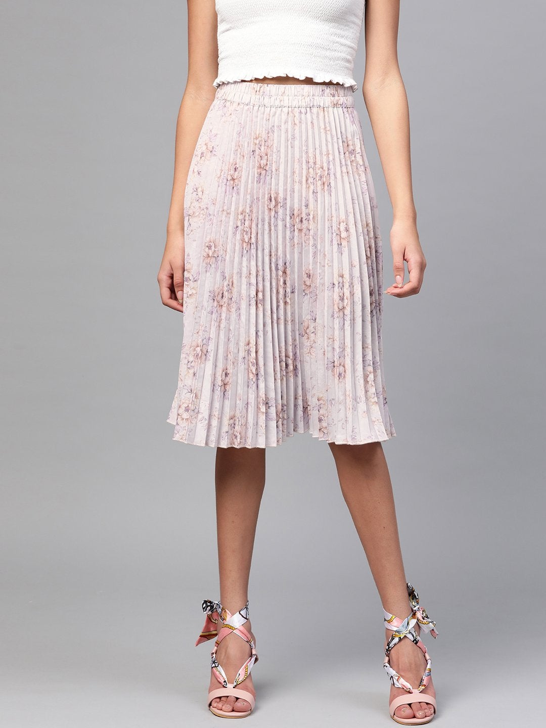 Women's Lavender Floral Short Pleated Skirt