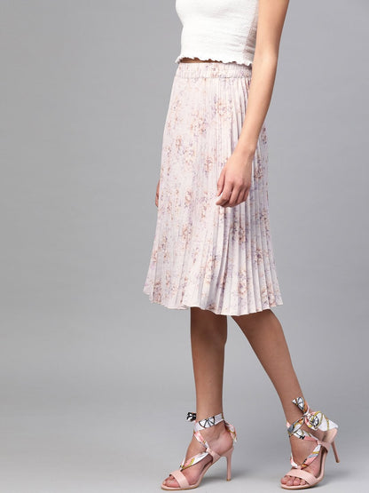 Women's Lavender Floral Short Pleated Skirt