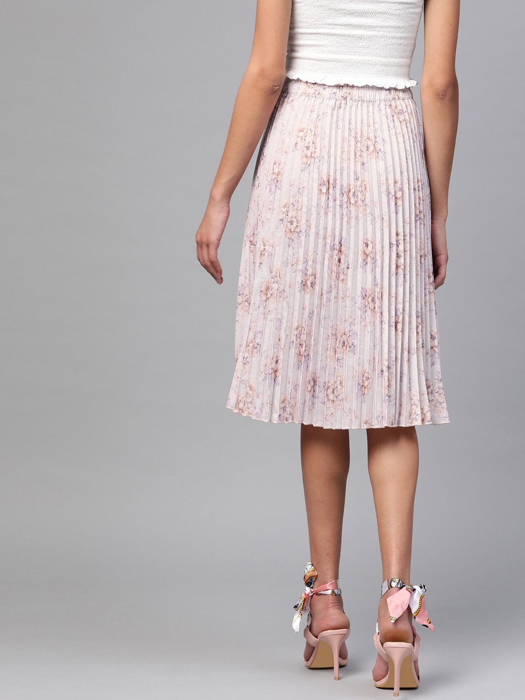 Women's Lavender Floral Short Pleated Skirt