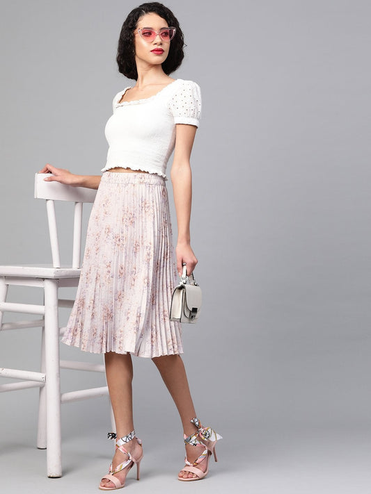 Women's Lavender Floral Short Pleated Skirt