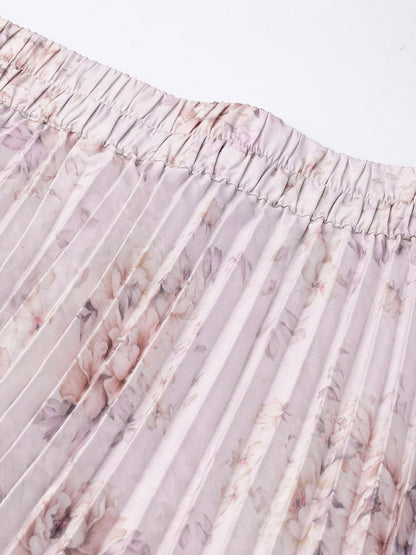 Women's Lavender Floral Short Pleated Skirt